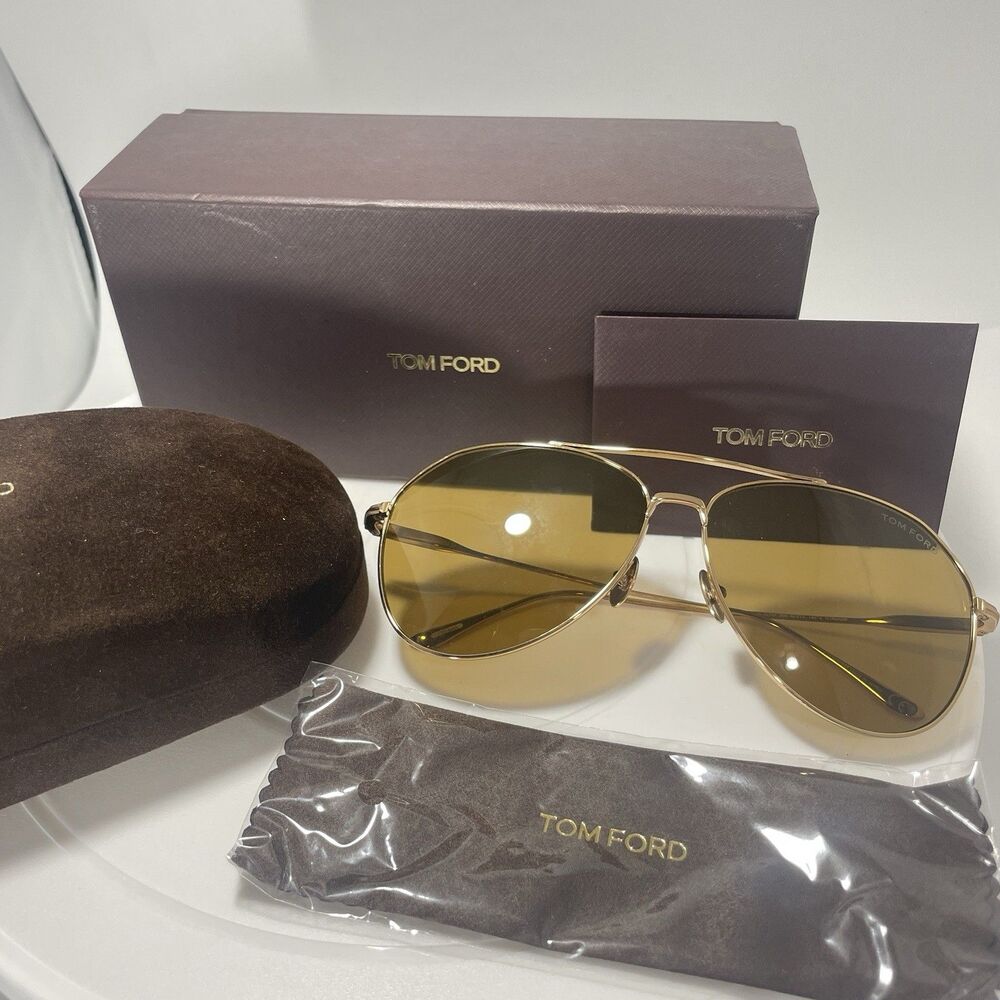 Tom Ford Cyrus TF747 30E Aviator Sunglasses Gold Titanium Made in Japan
